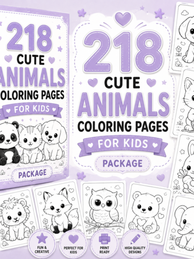 حزمة 218 صفحة تلوين الحيوانات اللطيفة للأطفال