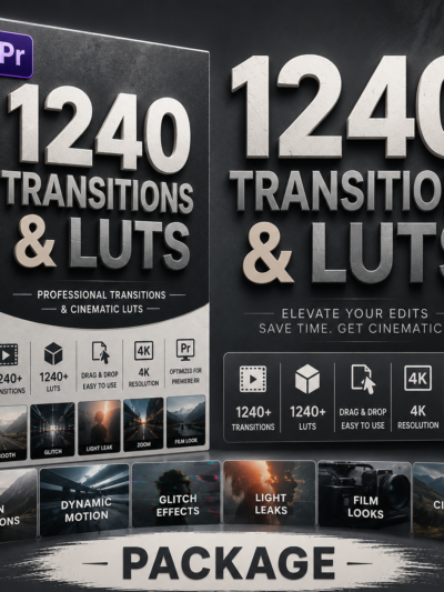 باقة الانتقالات وملفات LUTs لبريمير – 1240 عنصر احترافي