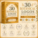 باقة الشعارات النباتية الاحترافية – 30 شعارًا وعناصر تصميم متكاملة